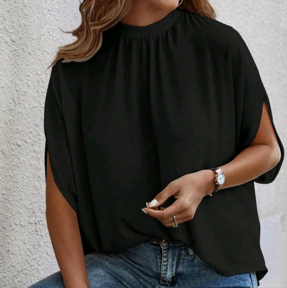 Batwing Sleeve Black Women's Top